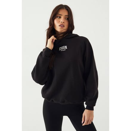 Dames DSGN Studio Collegiate Geborduurde Oversized Hoodie | Zwart | Maat: Small
