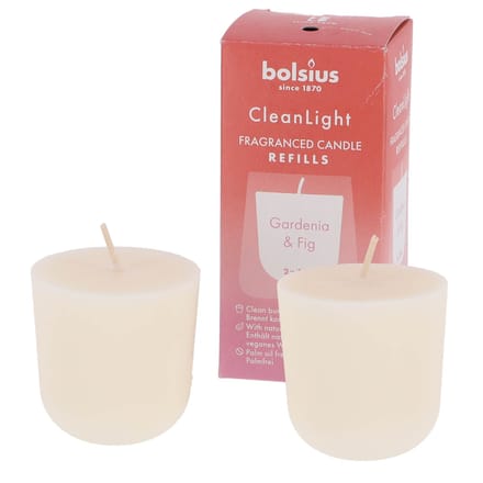 Bolsius - Clean Light - Geurkaars - Navulling - 2 stuks per verpakking - Gardenia & Fig