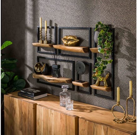 Wandschap set/5 edge - Massief acacia naturel