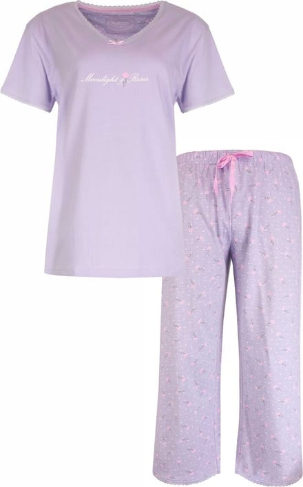 Tenderness Dames Pyjama - Bloemetjes print - Lavendel Lila - Maat M