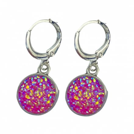 Zilveren oorhanger-roze glitter - Cleo- Charme Bijoux