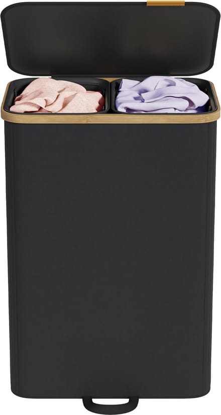 SONGMICS - Wasmand - Wasmand met Deksel - 2 Compartimenten - Uitneembare Waszak - 150 Liter Capaciteit