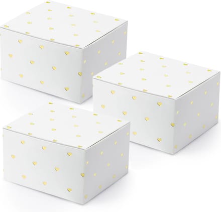 PartyDeco cadeaudoosje Hartjes - Bruiloft bedankje - 20x - wit/goud - papier - 6 x 4 cm