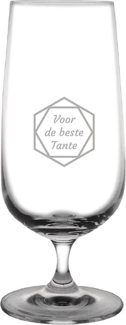 Gegraveerde bierglas op voet 41cl voor de beste Tante in hexagon