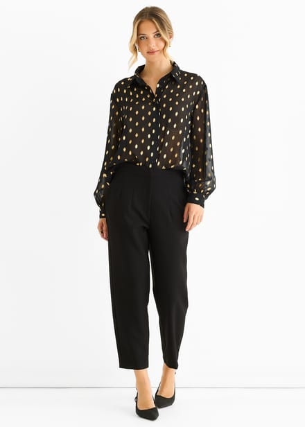Zwart chiffon folie jacquard doorschijnend shirt