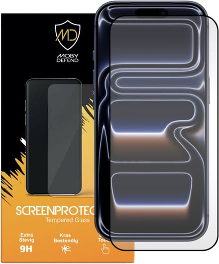 MobyDefend Screenprotector - Geschikt voor iPhone 17 Pro - Screensaver Met Zwarte Randen - Gehard Glas