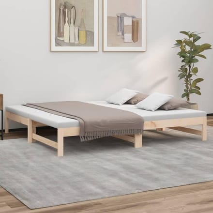 Uitschuifbaar Bedframe - Logeerbed Bank - Ruimte Besparen - Massief Houten Frame - 195.5 x 148 cm - Natuurlijk