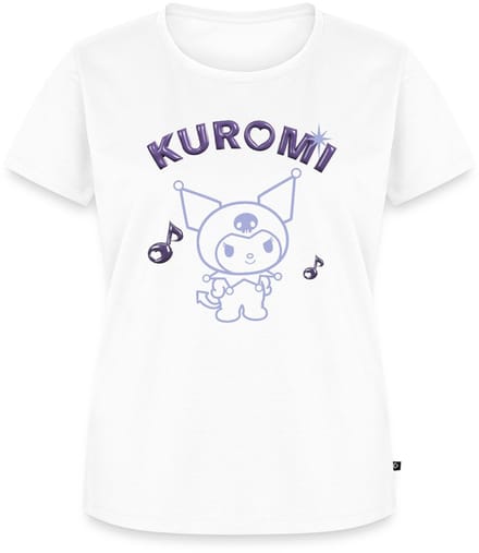 Kuromi Omtrekontwerp Met Paarse Chrome Letters Premium T Shirt Dames