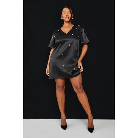 boohoo Dames Plus V-hals Shift Diamante Overall | Black | Maat: 16