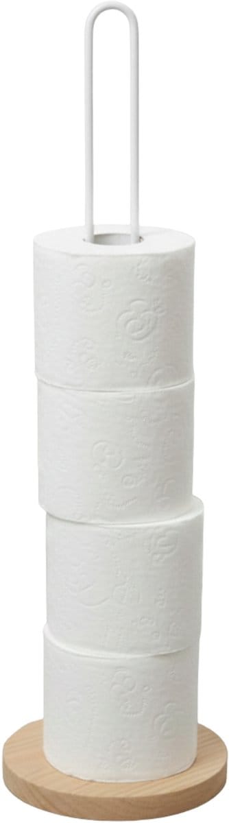 Gerimport toiletrol houder - metaal / hout - wit - 60 cm - wc rolhouder - reserverolhouder