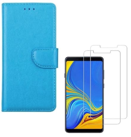 hoesje Geschikt voor: Samsung Galaxy A9 2018 Portemonnee Turquoise met 2 stuks Glas Screen protector
