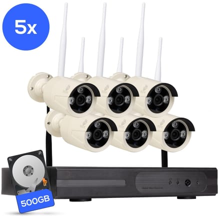 Teceye Bullet Beveiligingscamera Buiten met Recorder - Draadloze Buitencamera - 5 Camera - 500GB Opslag