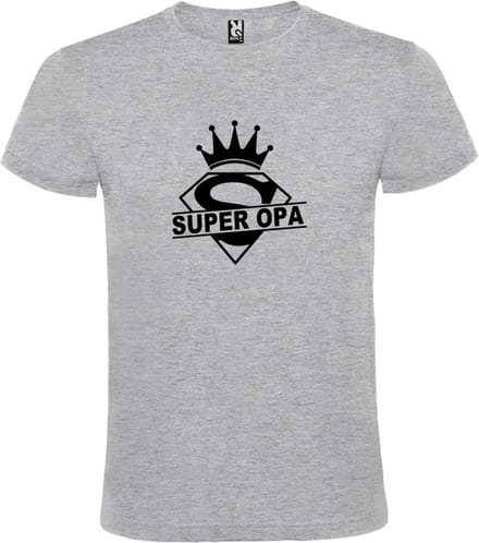 Grijs T shirt met print van "Super Opa " print Zwart size M