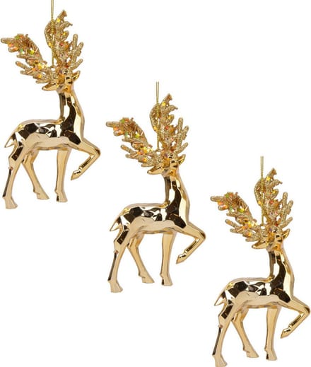 Decoris Kerstboomhanger rendier - 12x - 16 cm - goud - kunststof - feestelijk