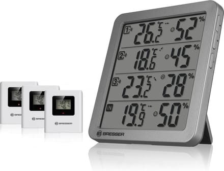 Bresser Weerstation - Quadro NV Thermo-/ Hygrometer- 3 Sensoren - Grijs