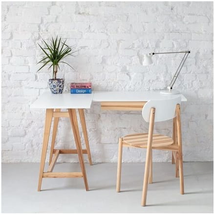 Hoekbureau met lade 115x85cm Luka Wit   Essenhouten poten   Linkerkant