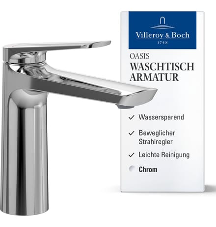 Villeroy & Boch Oasis wastafelmengkraan, zonder afloop, chroom, 114 mm