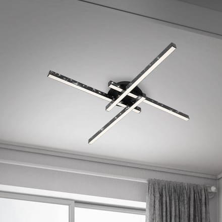 Briloner Plafondlamp Rey, glittereffect, 4-lamps, zwart