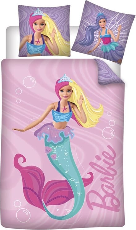 Barbie dekbedovertrek zeemeermin 140 x 200 cm - 65 x 65 cm - katoen
