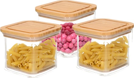 Bambou & Co keuken voorraadpot - 3x - 1L - kunststof/bamboe - met luchtdichte deksel