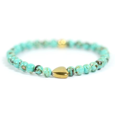 Dames - armband - turkoois - Goud - pyrite - hart - turquoise - 4mm - 17,5 cm - Heaven Eleven