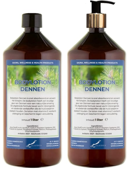 Bodylotion Dennen 1 Liter - met gouden pomp - set van 2 stuks