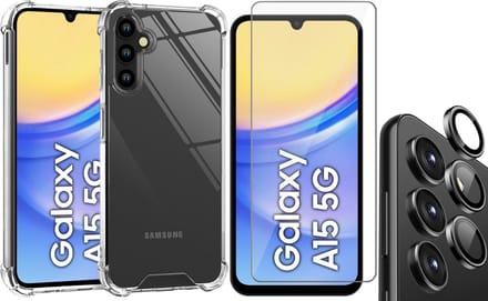 Hoesje geschikt voor Samsung Galaxy A15 - Screenprotector Glas & Camera Protector - Shockproof Transparant