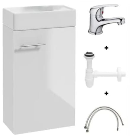 Deftrans SMALL Serie - Badkamermeubel - 40 cm - Biały Połysk - Bateria en Syphon