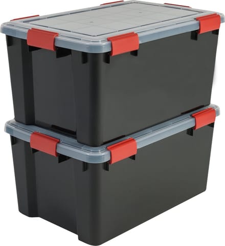 IRIS Airtight Opbergbox - 50L - Kunststof - Zwart/Rood - Set van 2