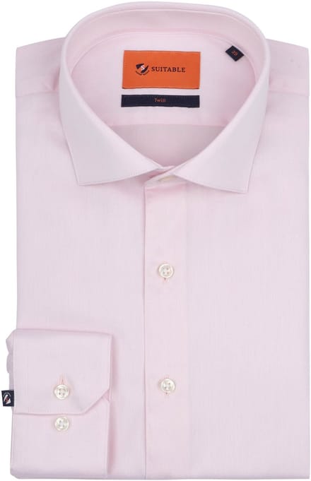 Suitable Overhemd Twill Roze - Maat 42 - Heren - Overhemden Formeel