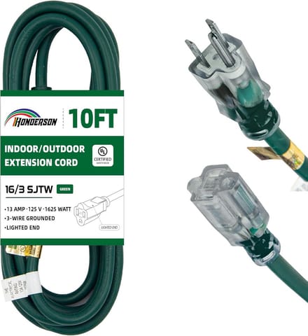 Buitenverlengkabel 10 ft 16/3 met 3 geaarde stopcontacten voor verlichting