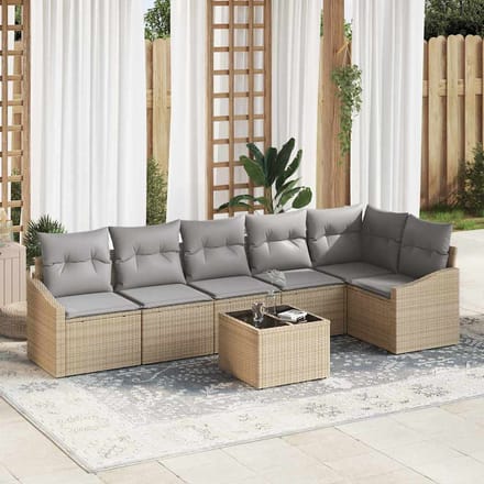 vidaXL Bankstel 7 st Beige poly rattan