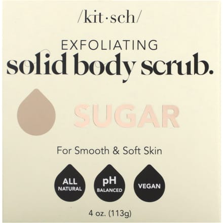 Kitsch, Gommage Exfoliant Solide pour le Corps, Sucre, Sucre Brun, et Gousse de Vanille, 4 oz (113g) beige