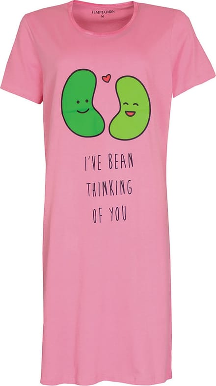 Temptation Dames Nachthemd - Satijnen Biesje - Bigshirt - Roze - Maat M