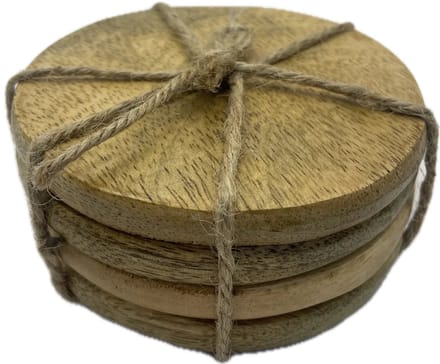 Corios Onderzetters set-van-4 Rond hout lichtbruin 10x10cm