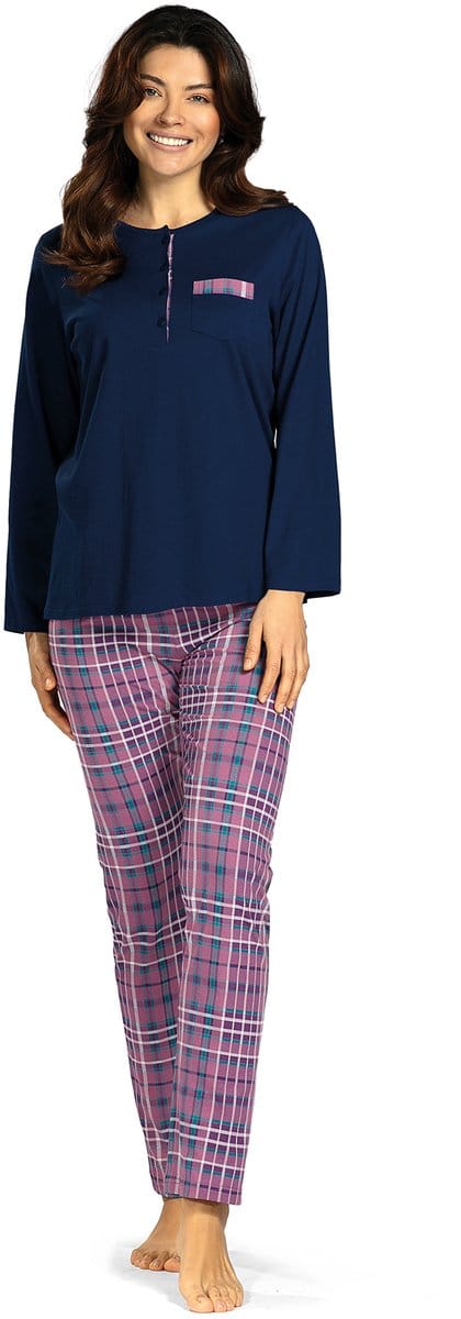 Comtessa - Dames pyjama - 100% katoen - blauw roze - Maat 44