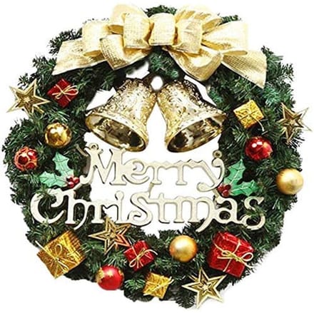 Kerstkrans-Groen-Rood-30cm-Ronde-Deurkrans-Gouden-Lint