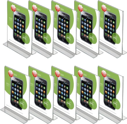 10 pack | Folderstandaard | T-standaard A5 formaat staand | Menukaarthouder | acryl T standaard | acryl kaarthouder | menustandaard A5 | van duurzaam