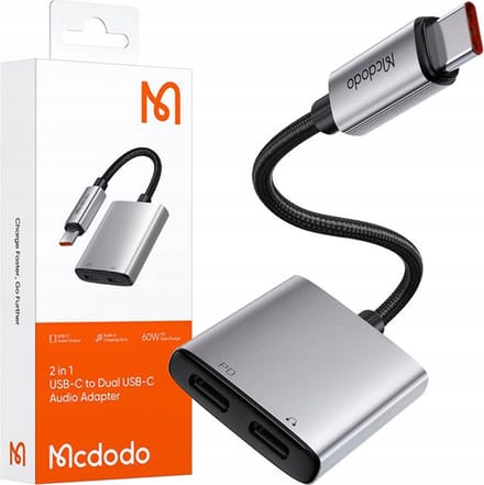 Mcdodo® Adapter Usb c naar 2x Usb c - Kabel - Voor Snelladen - DAC