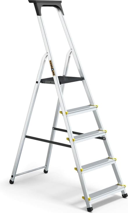 Aluminium Trapladder 5 en -Step Huishoudladder 150kg - Antislipvoeten & Werkladderplatform