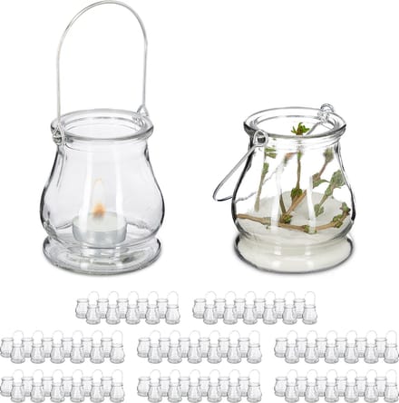 96x windlicht - theelichthouder - buiten - handvat - glas - transparant