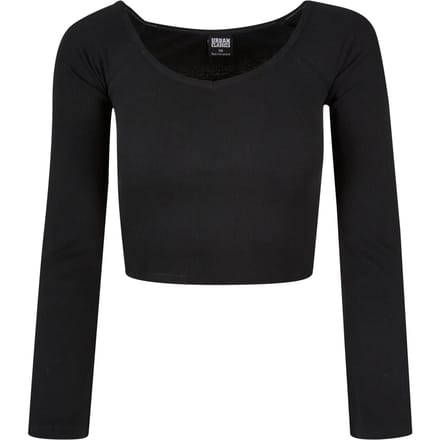 Urban Classics - Short Rib Wide V-Neck Longsleeve top - 4XL - Zwart