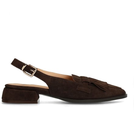 Manfield - Dames - Donkerbruine suède slingbacks - Maat 40