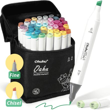 Ohuhu - Oahu Fine & Chisel - Alcohol Art Markers - 40 kleuren