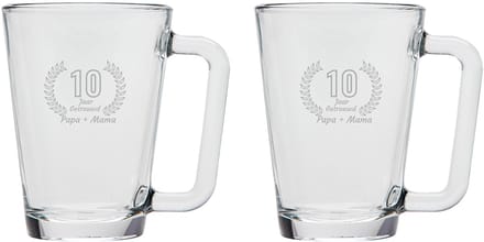 Gegraveerde set Theeglazen 26cl Papa + Mama 10 jaar getrouwd