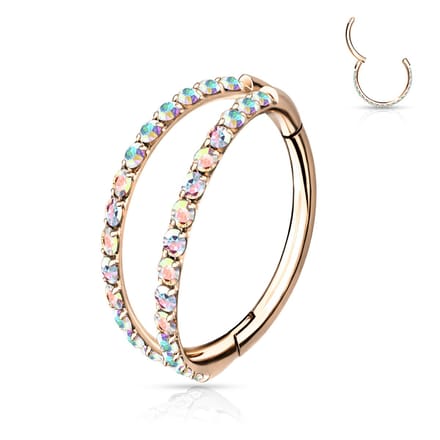 Piercing titanium dubbel rij steentjes clicker 1.2x10 - rose goud - LMPiercings