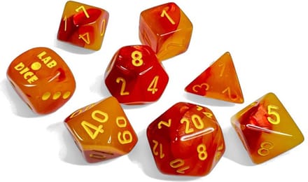 Chessex 8-Die set Lab Dice Gemini Gellow-Red/Yellow Polyhedral Luminary