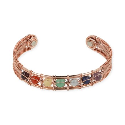 Magnetische koperen armband met chakrastenen - ± 7 cm