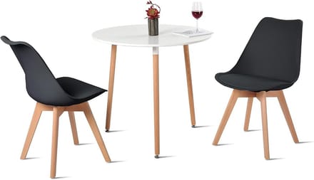 Ronde Eettafel Set met 2 Stoelen, Scandinavisch Design, Wit