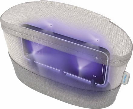 HoMedics Draagbare UV Ontsmetter Sieraden Reiniger - Draagbare UV-C Sanitizer Box - 4 LED Lampen - Oplaadbaar - Grijs